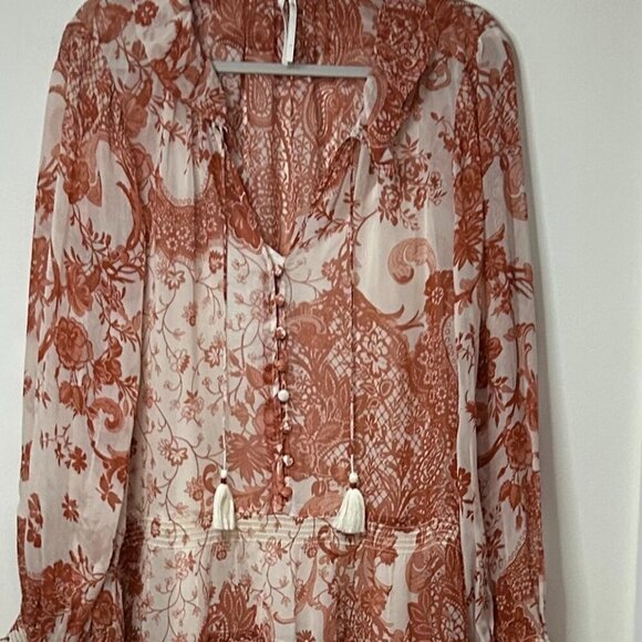 Anthropologie Midi Dress in Cream & Terracotta Color Size L - Picture 2 of 8